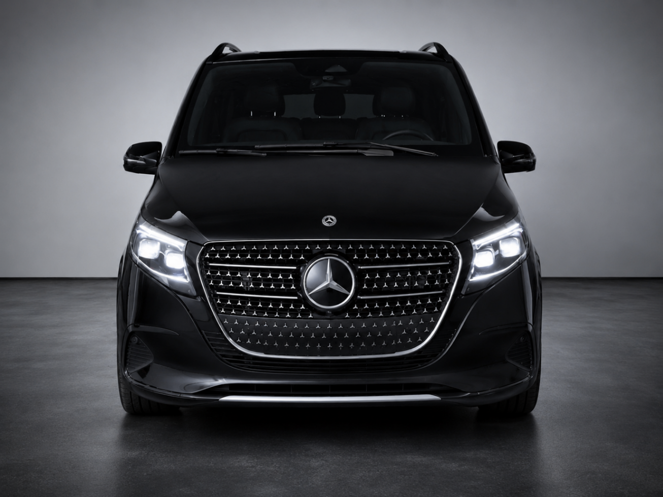 Mercedes Classe V fotografado de frente em estúdio