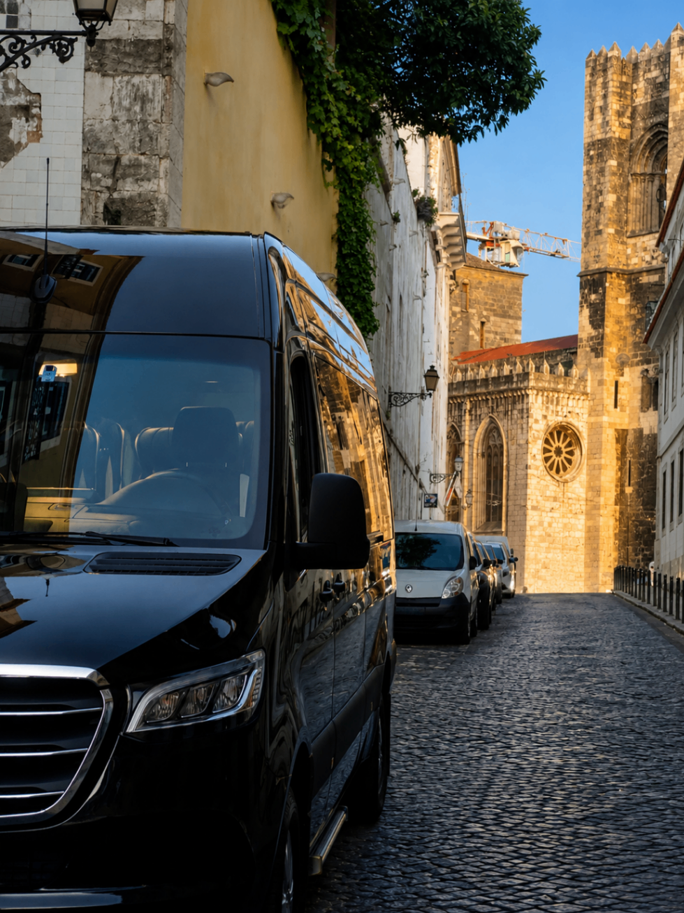 Mercedes Sprinter em ruela junto à Sé Catedral de Lisboa